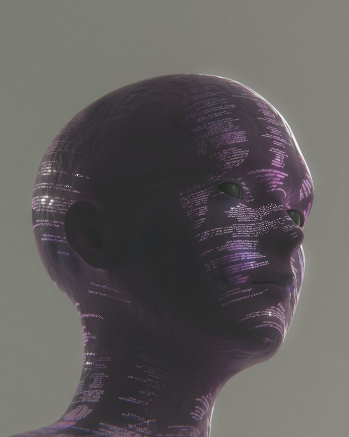 Services-02 Futuristic digital head with code projection, symbolizing artificial intelligence.